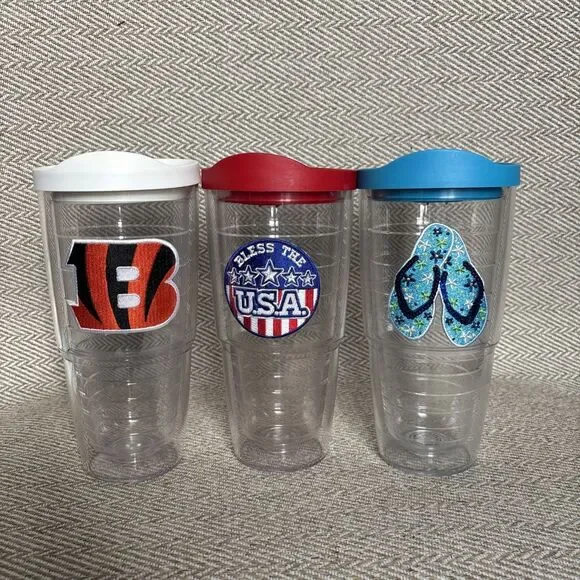 Tervis Tumbler 24oz Clear Cup Lot Of 3 USA Bangles Sandals - Picture 1 of 3